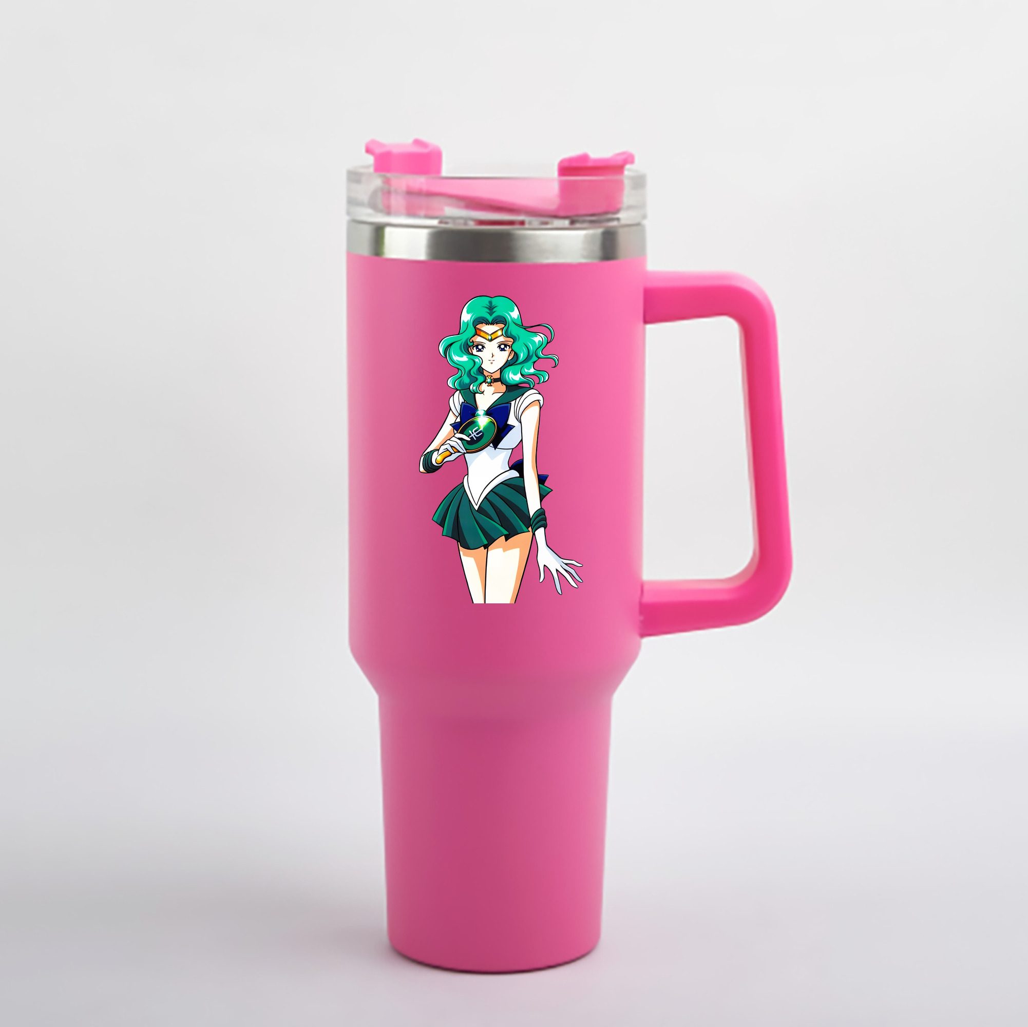 （画像用） 美少女戦士セーラームーン 海王 みちる（かいおう みちる） Sailor Moon Kaiou Michiru 1200mL車用タンブラー - クリスタルステッカー（プラスチックストロー付き）